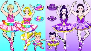 DIY Paper Dolls & Crafts - Rainbow Family VS Purple Family Ballet - Barbie Contest Handmade