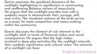 Summary and analysis of Deep Play: Notes on the Balinese Cockfight by Clifford Geertz