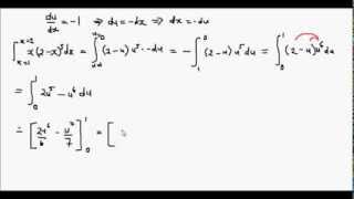 Integration by u-Substitution - Example Definite Integral x(2-x)^5