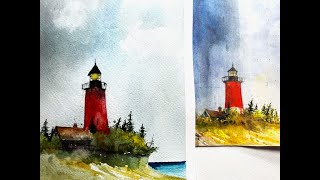 EXTREME BEGINNERS - Watercolor Lighthouse with Glazing Technique Explained! by Chris Petri