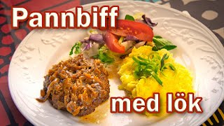 Pannbiff med lök i ugnen