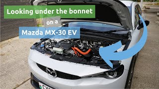 Looking under the bonnet on a Mazda MX-30 electric vehicle