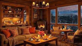 Cozy Winter Cabin Ambience ❄️ Warm Jazz Music and Crackling Fireplace to Relax, Work, Study