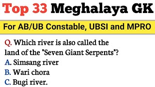 Meghalaya GK for AB UB Constable, UBSI and MPRO