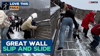 Slippery climb on the Great Wall of China! | LOVE THIS!