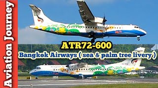 ATR72-600 Bangkok Airways Sea \u0026 Palm Tree Livery, Landing at Samui Airport