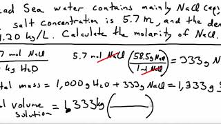 molarity molality example