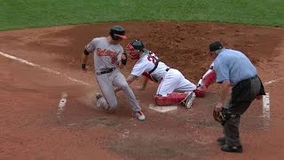 BAL@BOS: Bradley gets out at home for a double play