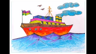 how to draw a ship easy #scenery how to draw a titanic ship