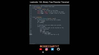 Leetcode 144. Binary Tree Preorder Traversal in Python | Python Leetcode | Python Coding Tutorial