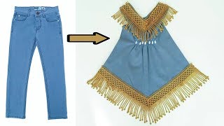 Tailor a stylish baby dress of old jeans in a pinch and with ease