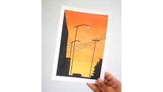 Sunset Cityscape | Easy acrylic painting #shorts