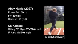 Abby Harris 2027/Power Bat/3b,1b/Harrison HS (GA)/EV High 60's (T70+) mph/IF Arm Mid 50's mph