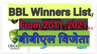 BBL Winners List From 2011-2021/ बीबीएल विजेता/BBL Full Winners List/