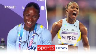 Julien Alfred reacts to her 100m gold and becoming Saint Lucia's first ever Olympic medalist