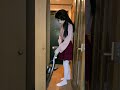 kigurumi ayu vacuuming the floor around room entrance 着ぐるみアユ 部屋の入り口に掃除機をかける