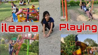 ileana playing in garden with swing. Fun Outdoor Playground for kids | Entertainment Children Play