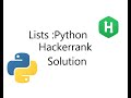 Lists Hackerrank solution Python