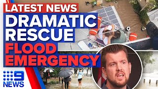 Helicopter rescues family from roof, south-west Sydney flooded | 9 News Australia
