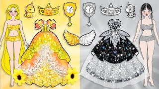 [🐾paper Diy🐾] GOLD Rapunzel \u0026 SILVER Wednesday Angel Dress Up | Rapunzel Compilation 놀이 종이