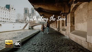 [4K] Walking along the Seine river in Paris | Cinematic Paris Walk (Binaural city Sounds)