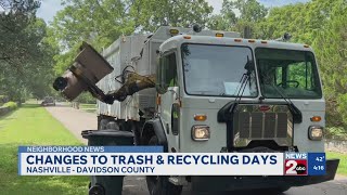 Changes to trash, recycling days in Davidson County