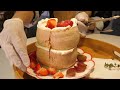 밀가루 없이 만드는 케이크 겉바속촉 2단 후르츠 머랭 케익 two tier meringue cake filled with fruits korean street food