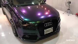 Audi A1 變色龍改色貼膜綠變紫 卡萊斯 CARLAS 6004 chameleon color changing wrap on a audi a1