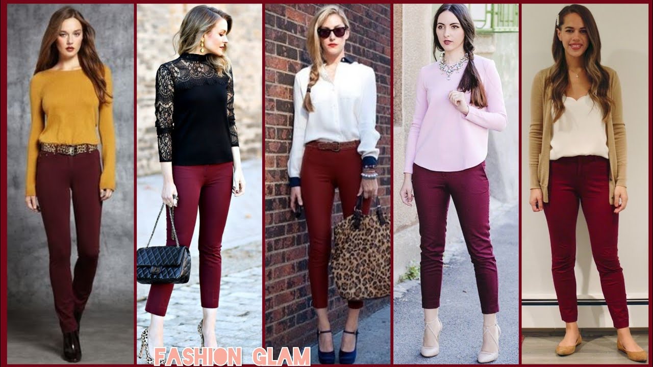 Ladies Best Combination Of Burgundy Pants Outfits 2023 Maroon Pants