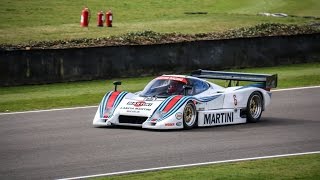 Group C full throttle racing action Lancia LC2. LOUD sounds at Goodwood circuit