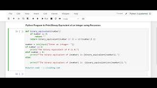 Day 35 : Python Program to Print Binary Equivalent of an Integer using Recursion