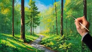 👍 Acrylic Landscape Painting - Green Forest / Easy Art / Drawing Lessons / Satisfying Relaxing.