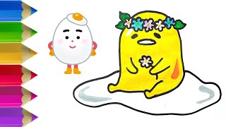 How to draw Gudetama Sanrio with flower | drawing and colouring for kids #art #drawing #learning