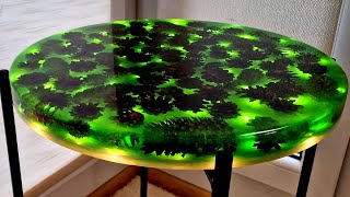 Epoxy Table of Pine Cones and LED  Gold Edition
