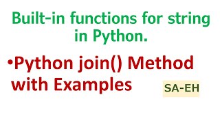 Python join() | String join() | Built-in functions in Python | CBSE | Python join() with examples