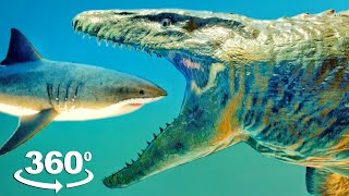 360° Video Jurassic World Evolution MOSASAURUS vs SHARK VR Experience