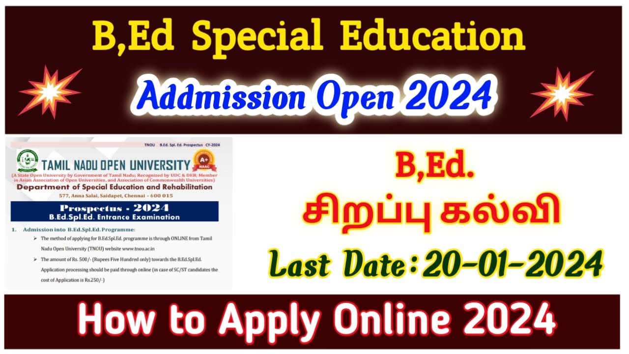 B.ED SPECIAL EDUCATION ADMISSION NOTIFICATION 2024: TNOU(TAMILNADU OPEN ...