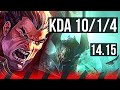 DARIUS vs MORDEKAISER (TOP) | 9 solo kills, 10/1/4, Dominating | NA Diamond | 14.15