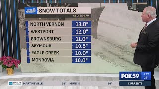 A look at winter storm snow totals throughout Indiana