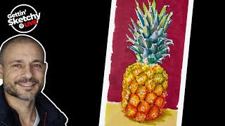 How to Draw a Pineapple with Pen and Ink and Markers - Live Drawing Exercise