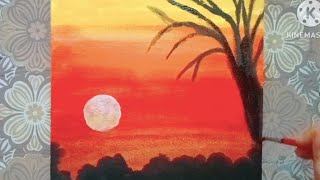 How to draw easy sunset|| Easy Acrylic painting|| uswartsy