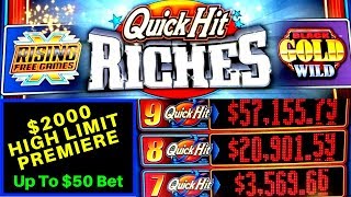 $2000 In High Limit Room Up to $50 Bet ! Quick Hit Riches Slot MAX BET Bonus \u0026 Sky Rider Slot