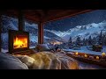 mountain cabin snowy night ambiance fireplace snowfall u0026 cat sounds to fall asleep