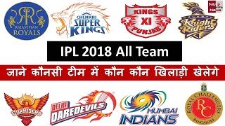 IPL 2018 All Teams Full Squad | RR, MI, CSK, SRH, KKR, RCB, KXIP & DD |