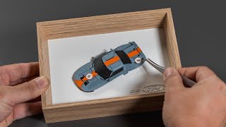 Make a framed art of the legendary Le Mans 24 Hours race, the Gulf Livery Ford GT40 with Goat Skin