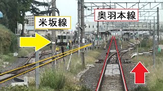 米坂線と合流する奥羽本線の関根駅～米沢駅間を走行する719系の後方・前面展望