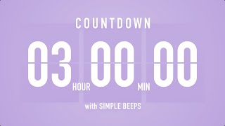 3 Hours Countdown Flip Clock Timer / Simple Beeps 🫐 🔔