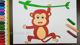 How To Draw Monkey | Monkey Drawing | बंदर का चित्र आसानी से बनाना सीखे | Monkey | Smart Kids Art