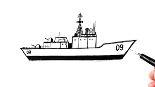 How to Draw Navy Ship | Battleship Drawing