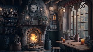 Cozy Wizard Cottage Ambience | 8 Hours of Rain Sounds & Crackling Fireplace | Sleep ASMR
